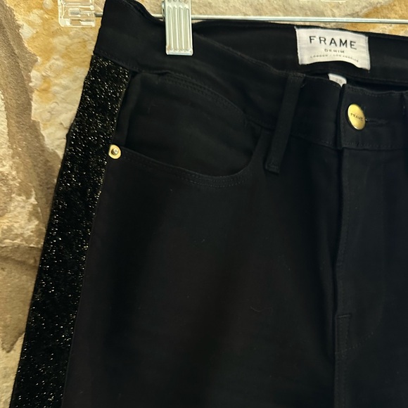 Frame Denim Black Le High Straight Glitter Stripe Jean size 25 - Picture 2 of 4